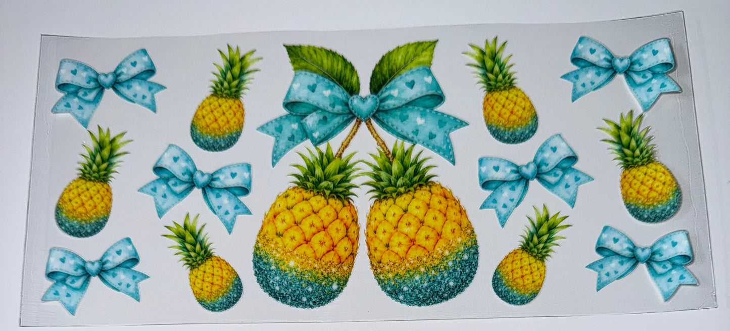 Pineapple Blue Bows - 16oz UV DTF Cup Wraps