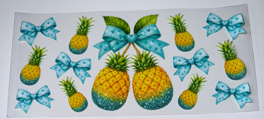 Pineapple Blue Bows - 16oz UV DTF Cup Wraps