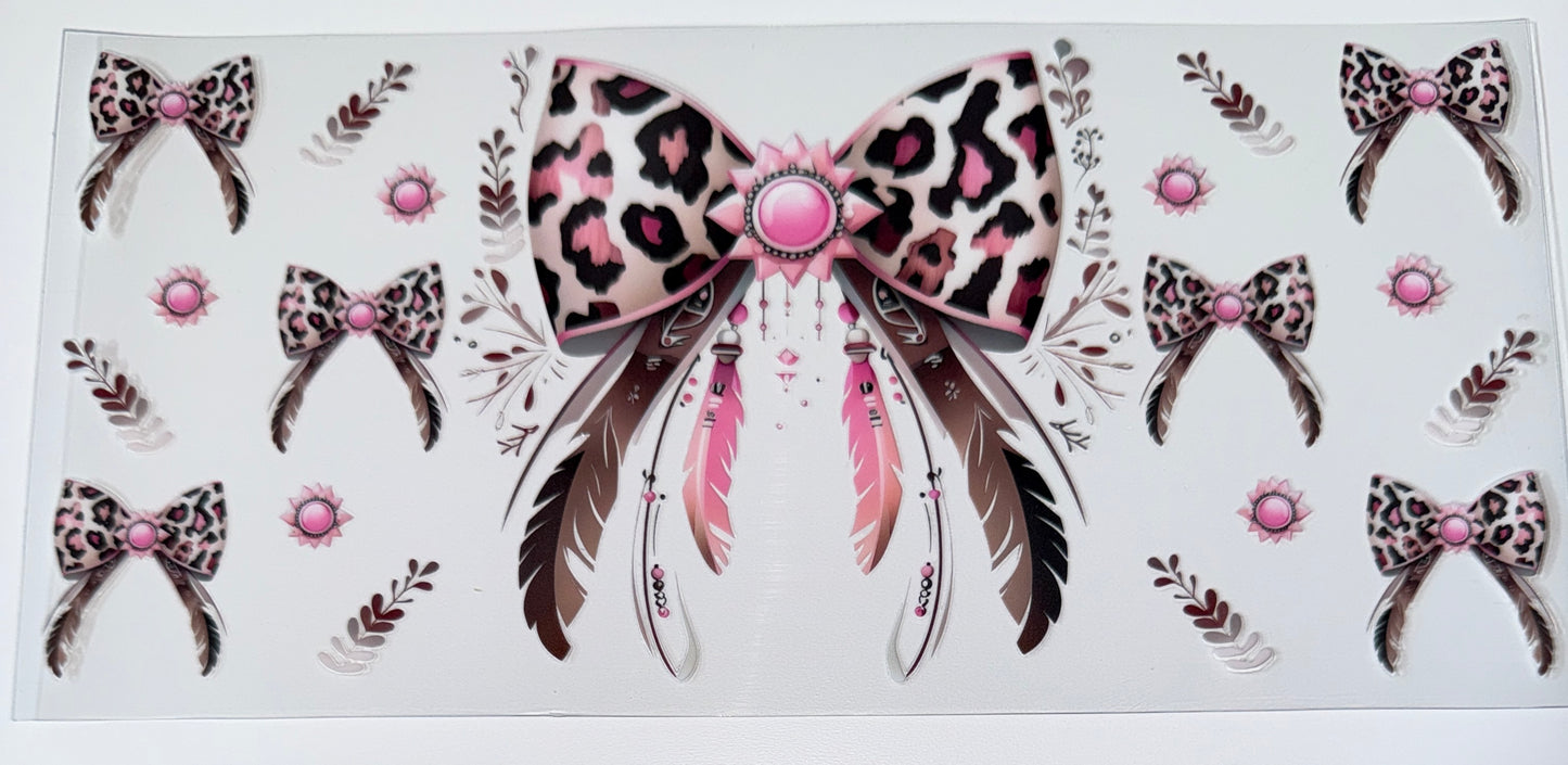 Pink Brown Bow - 16oz UV DTF Cup Wraps