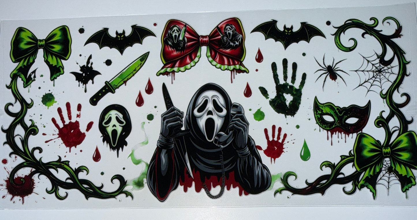 Green and Red Ghost Scream - 16oz UV DTF Cup Wraps