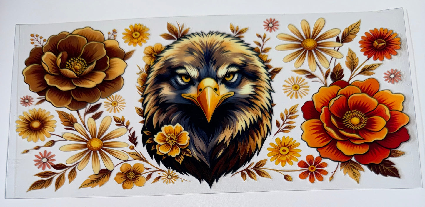 Eagle with Flowers - 16oz UV DTF Cup Wraps