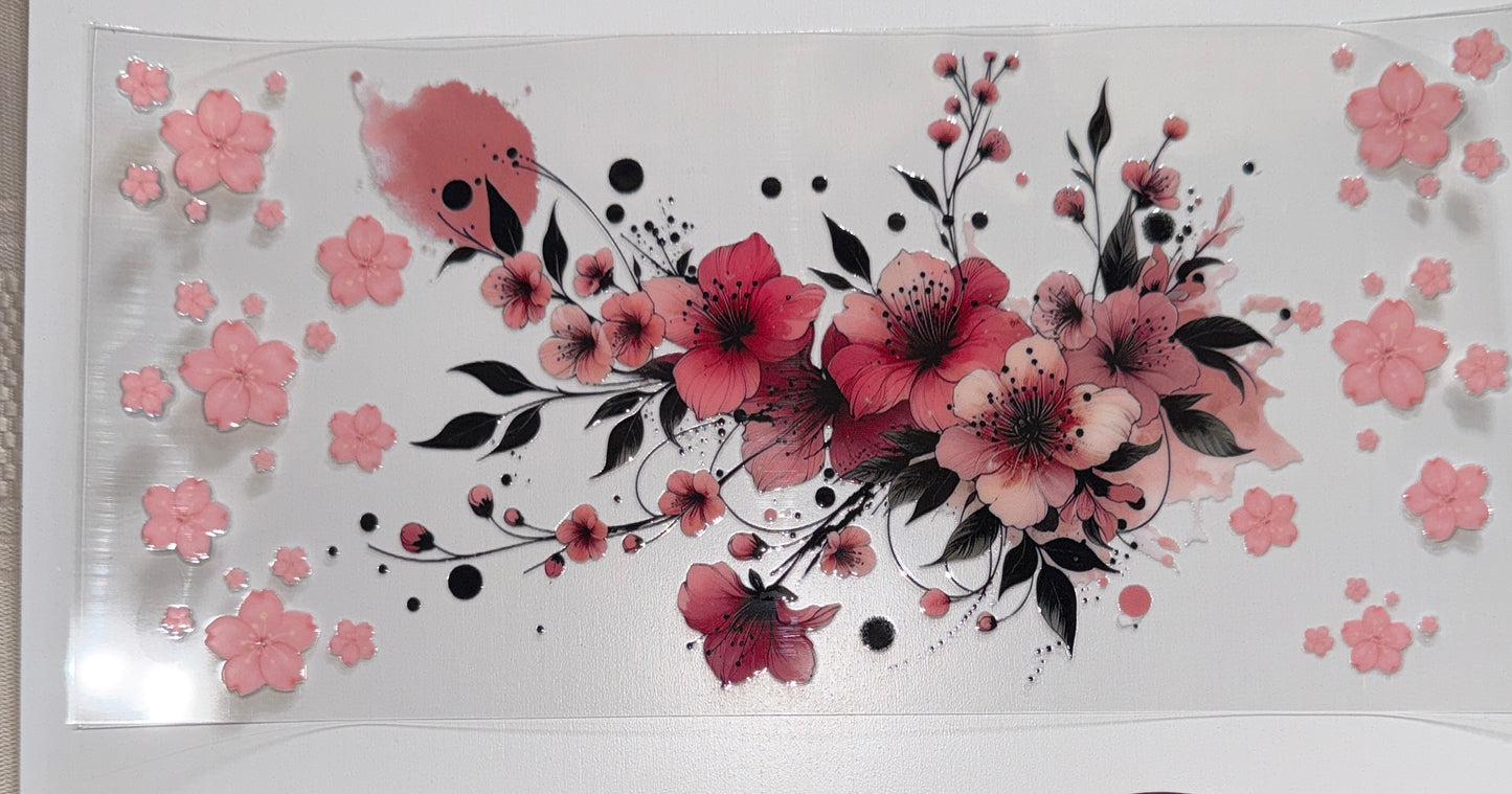 Pink Flowers - 16oz UV DTF Cup Wrap