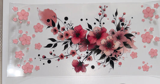 Pink Flowers - 16oz UV DTF Cup Wrap