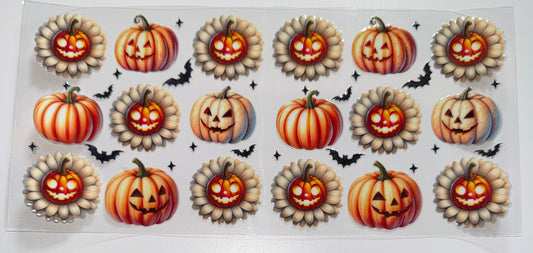 Pumpkin Face Flowers - 16oz UV DTF Cup Wrap