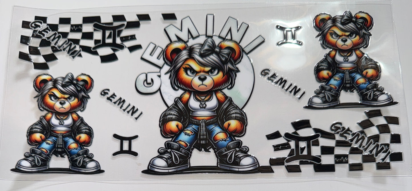 Gemini BEar - 16oz UV DTF Cup Wrap