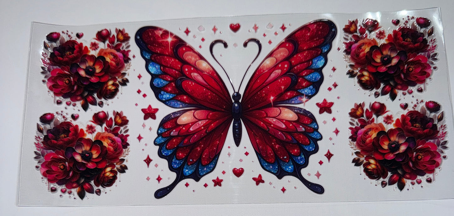 Pink Blue Butterfly - 16oz UV DTF Cup Wrap