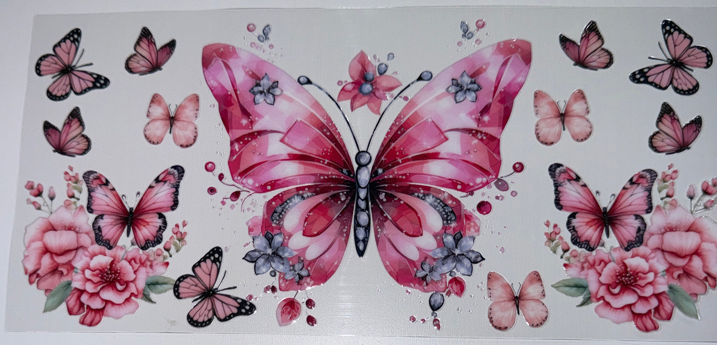 Pink butterfly - 16oz UV DTF Cup Wrap