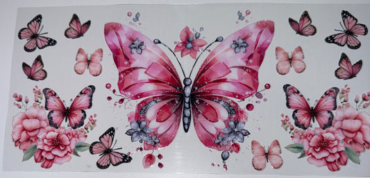 Pink butterfly - 16oz UV DTF Cup Wrap