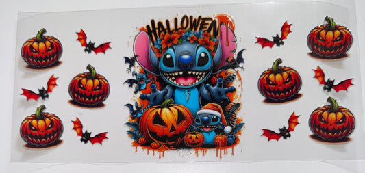 Blue Guy Halloween Pumpkins - 16oz UV DTF Cup Wrap