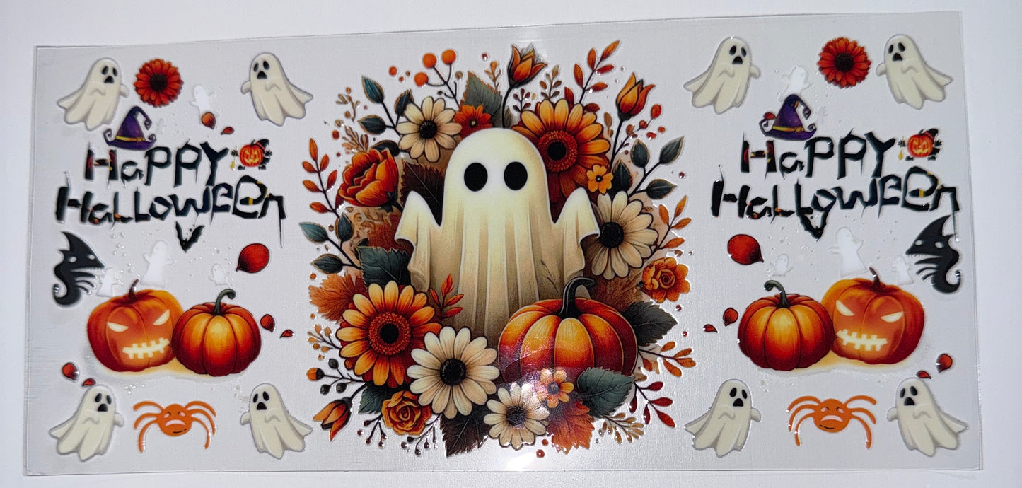 Floral Ghost Halloween - 16oz UV DTF Cup Wrap