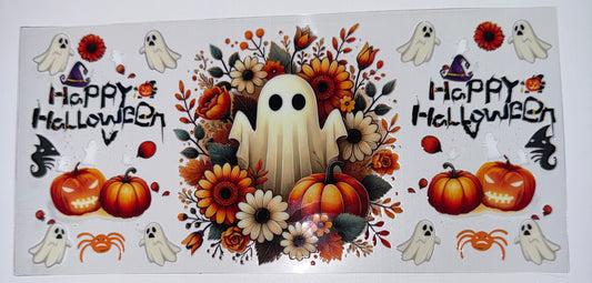 Floral Ghost Halloween - 16oz UV DTF Cup Wrap