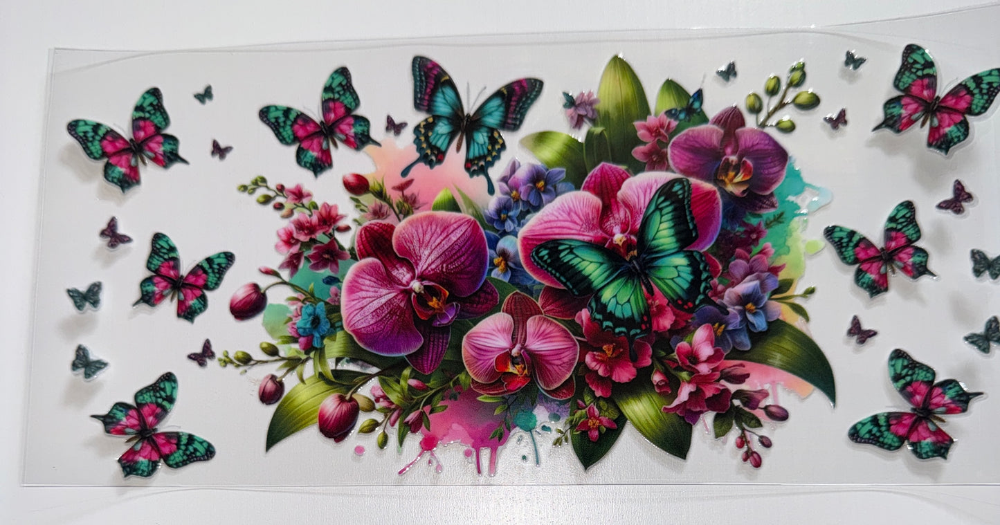 Colorful Flowers and Butterflies - 16oz UV DTF Cup Wrap