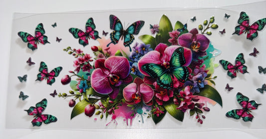Colorful Flowers and Butterflies - 16oz UV DTF Cup Wrap