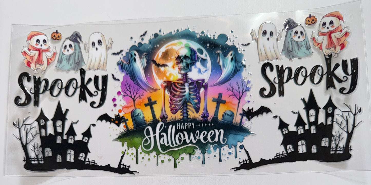 Happy Halloween Skeleton Ghost - 16oz UV DTF Cup Wrap