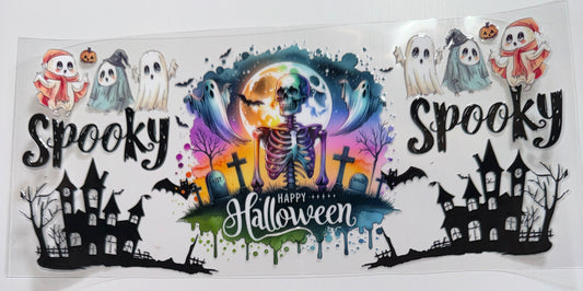 Happy Halloween Skeleton Ghost - 16oz UV DTF Cup Wrap