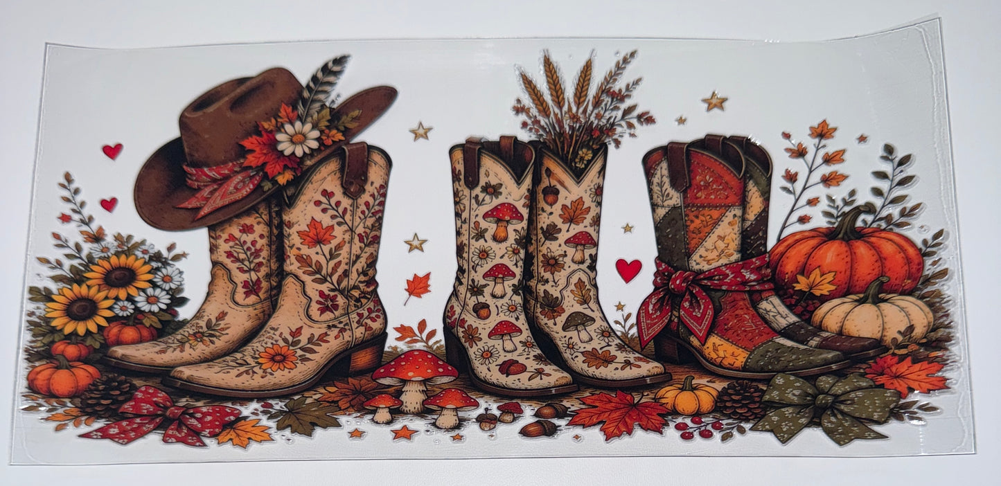 Western Fall Boots - 16oz UV DTF Cup Wraps