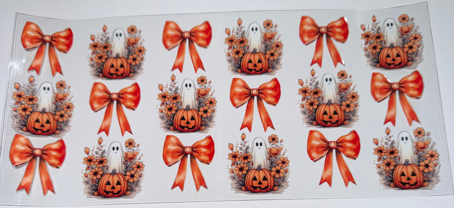 Floral Pumpkin Ghost Coquette - 16oz UV DTF Cup Wraps