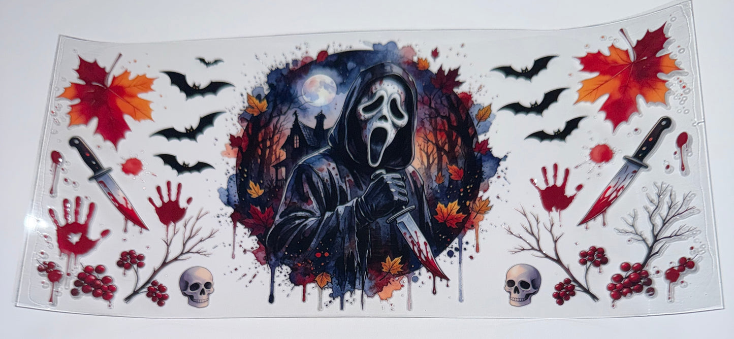 Ghostface Fall Bloody Knife - 16oz UV DTF Cup Wraps