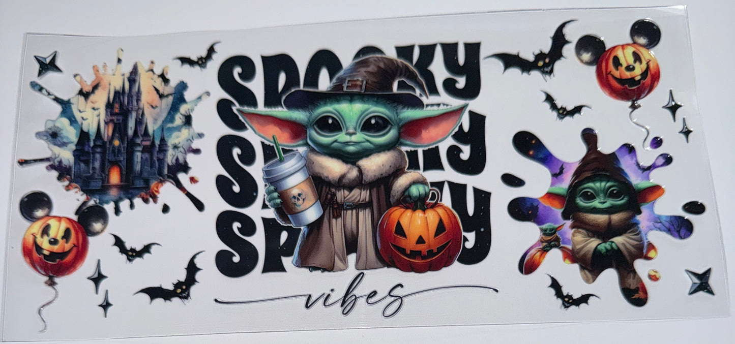 Mini Green Guy Spooky Vibes - 16oz UV DTF Cup Wraps