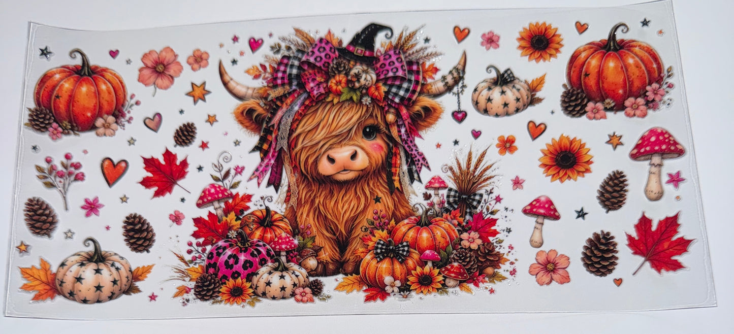 Highland Cow Fall - 16oz UV DTF Cup Wraps