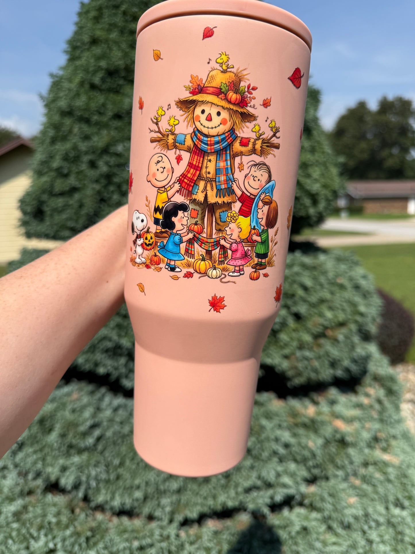 40oz Peach White Dog Cup with Bling Lid