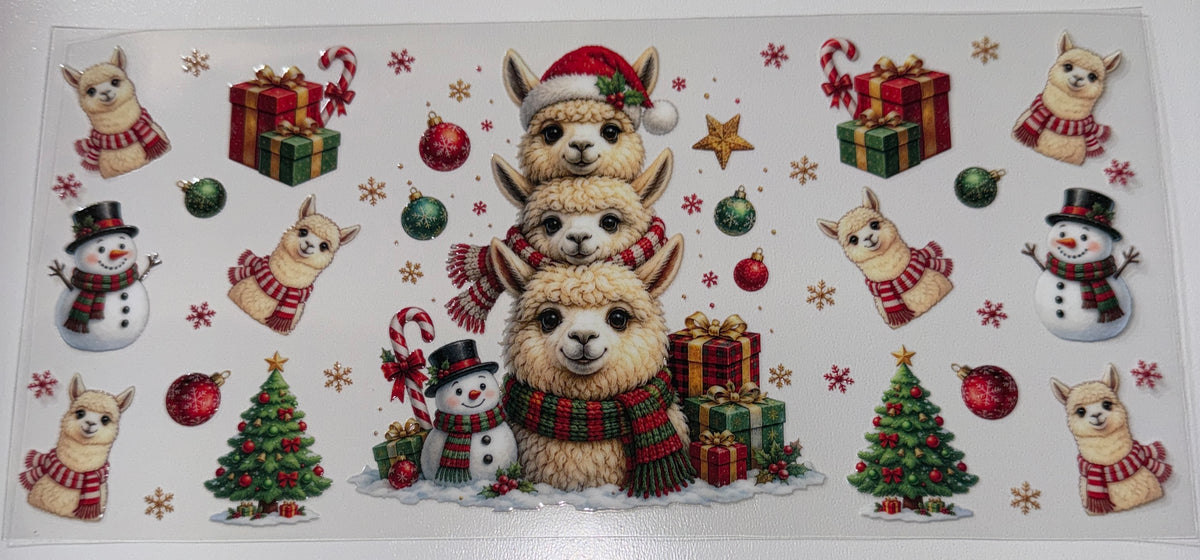3 Stacked Christmas Llamas - 16oz UV DTF Cup Wrap