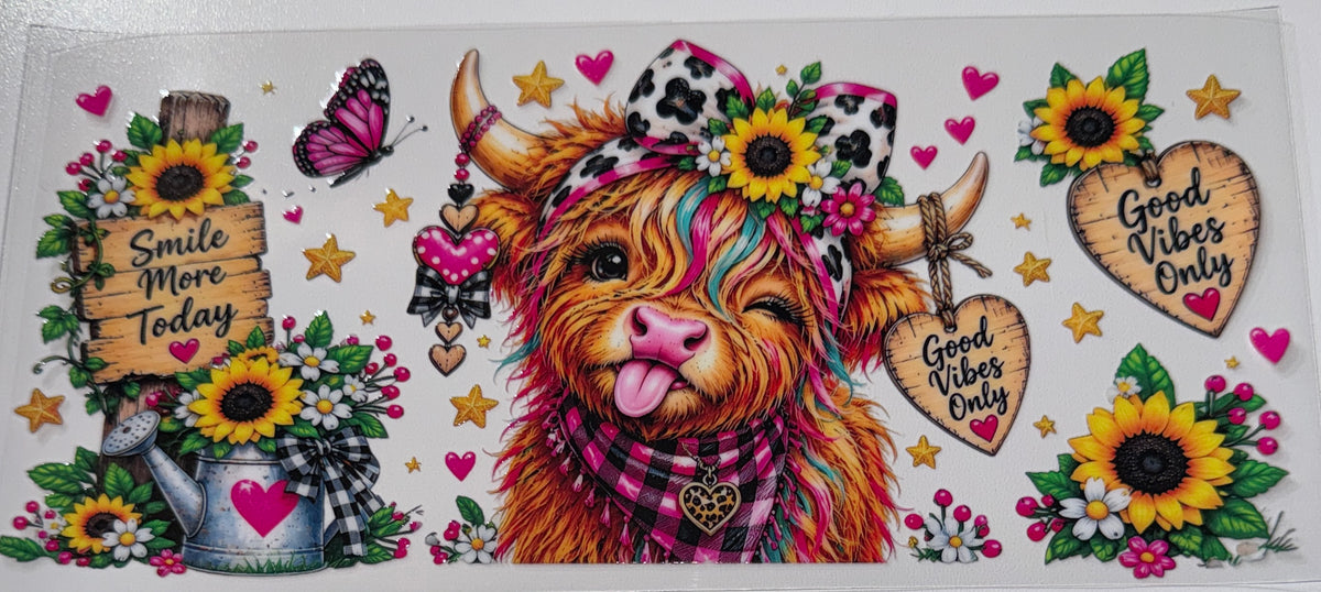 Smile More Today Cow - 16oz UV DTF Cup Wrap