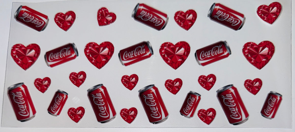 Coke Jewel Hearts -  16oz Uv DTF Cup Wrap