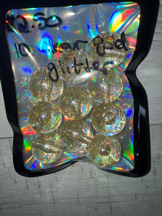 10pcs Clear Gold Glitter Beads