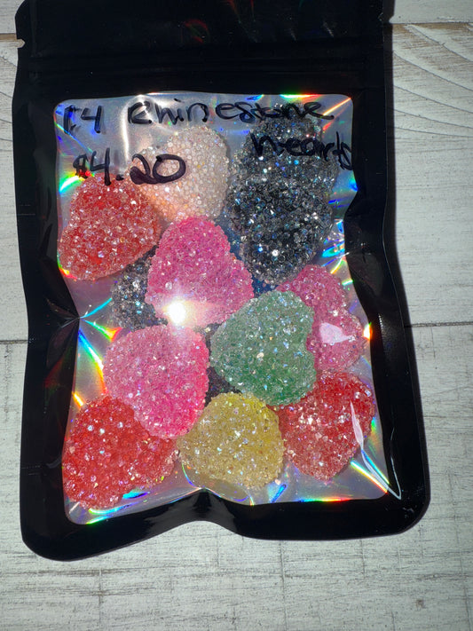 14 Rhinestone Heart Beads