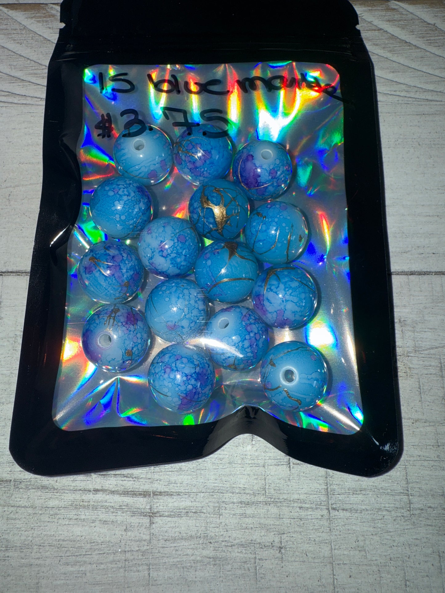 15pcs Blue Marble Beads