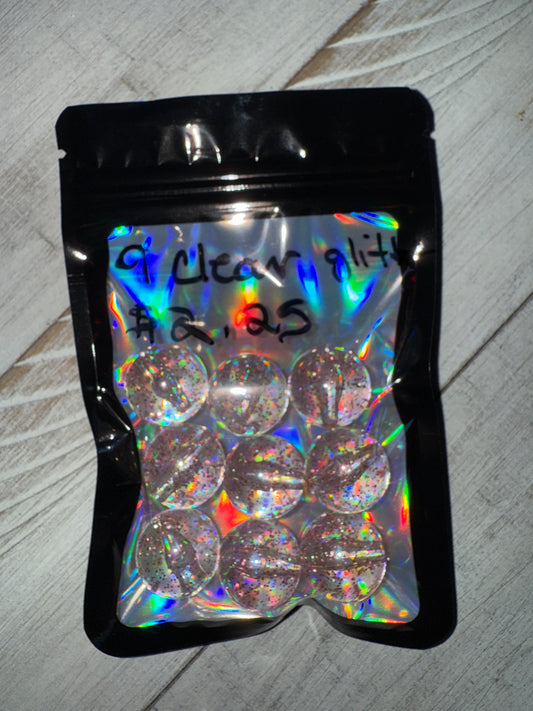 9pcs Clear Glitter Beads