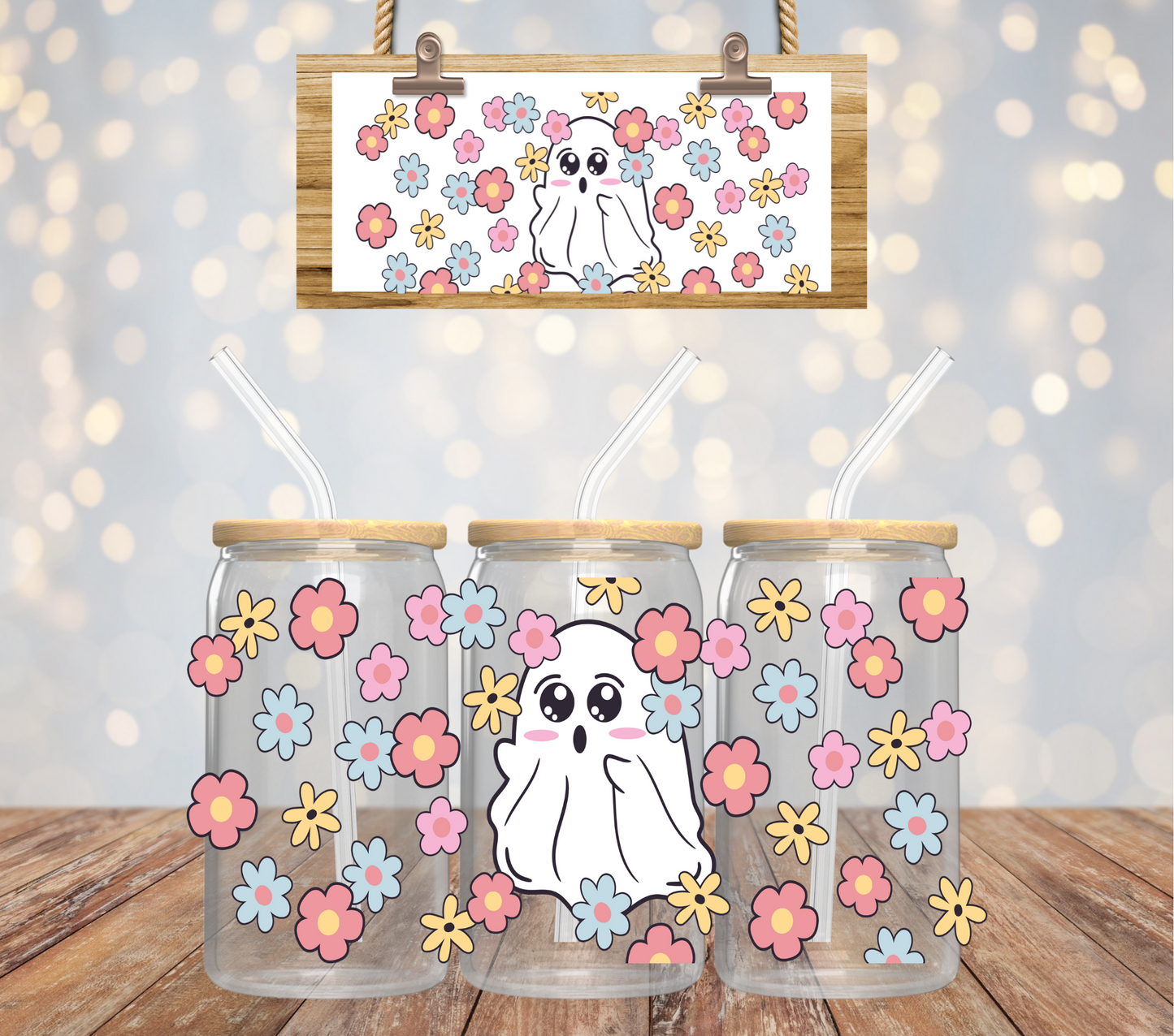 CUTE GHOST - 16oz UV DTF CUP WRAP