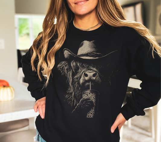 Coffee Drinkin Cow -DTF Transfer