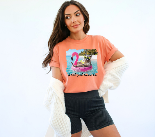 Feral Girl Summer Racoon -  DTF Transfer