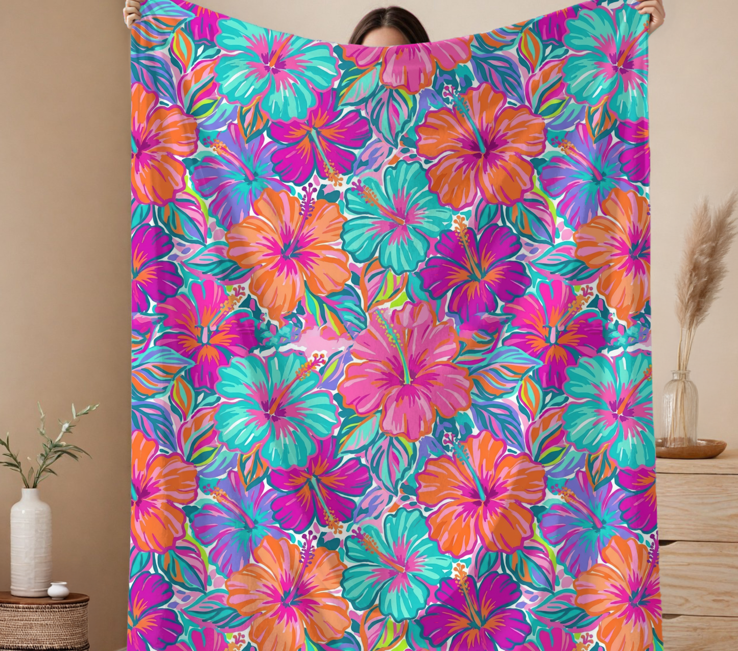 60in x 80in Blanket Colorful Flowers