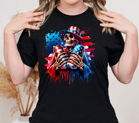 SKULL RED WHITE BLUE - DTF TRANSFER