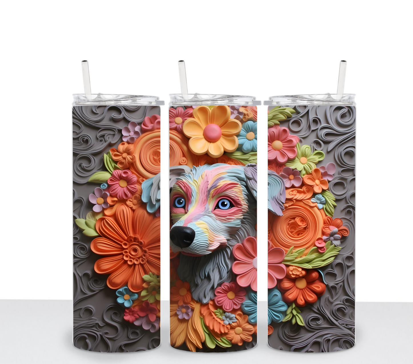 3D Color Flower Dog