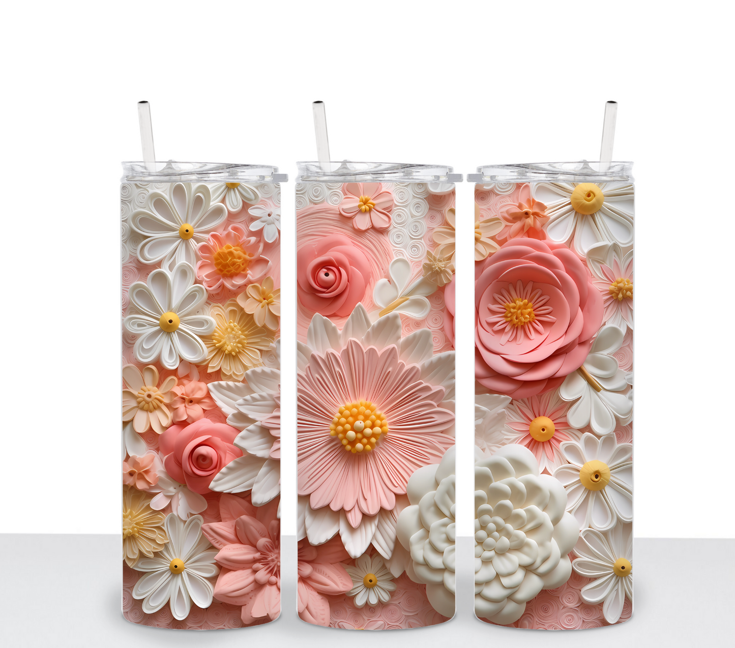 3D Light Pink and White Floral