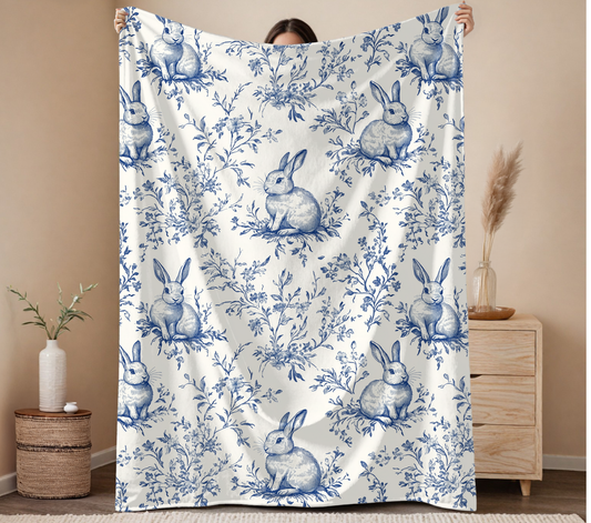 60in x 80in Vintage Blue Bunny Blanket